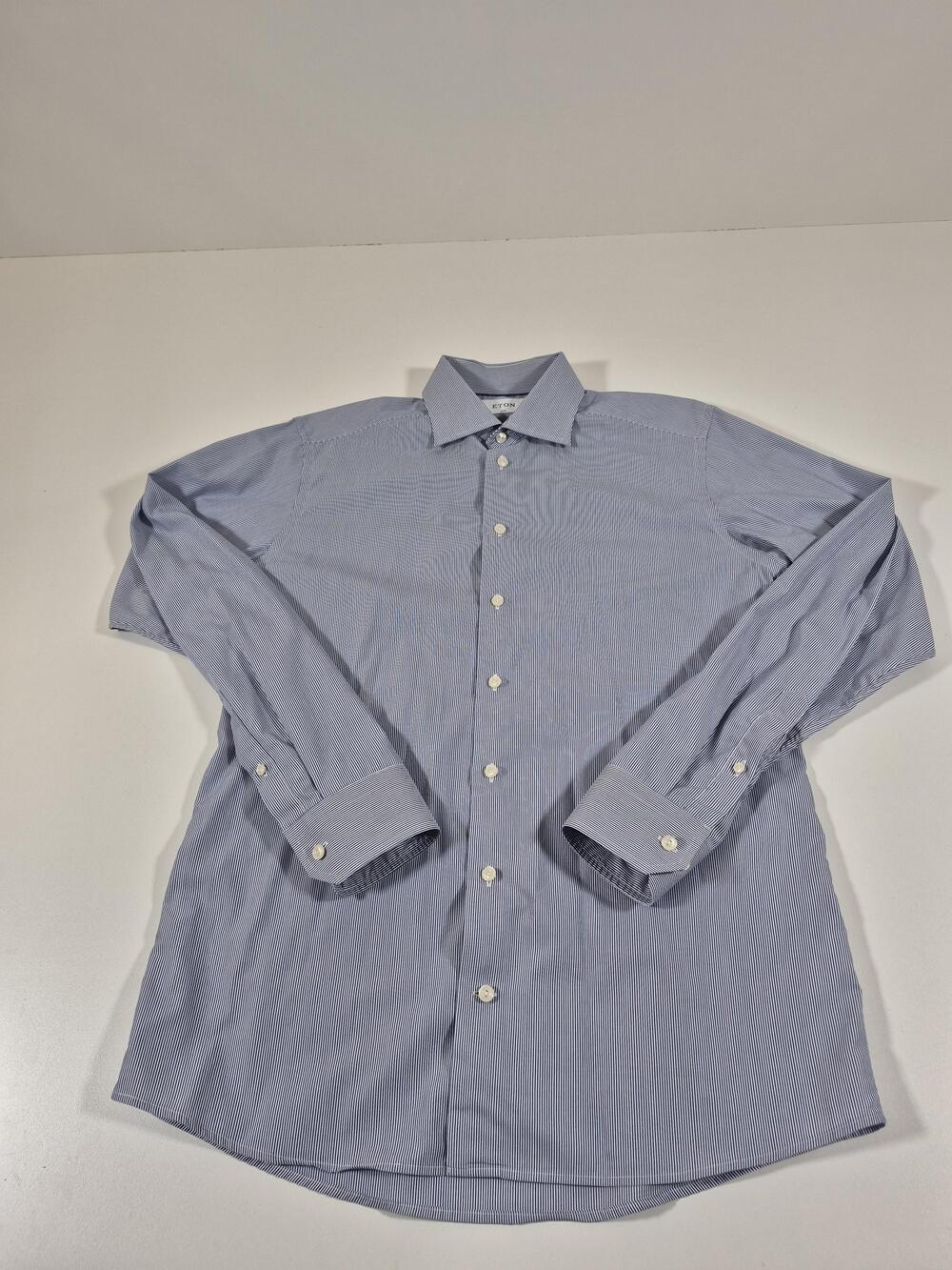 Eton Dress Shirt Men's 16 34/35 Blue Stripe Brighton Slim Fit Cotton